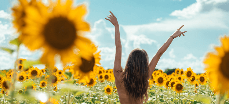 Meisje tussen de zonnebloemen