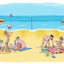 Naturist, nudist, naaktrecreant of naaktloper. Wat is dat toch met die hokjes?