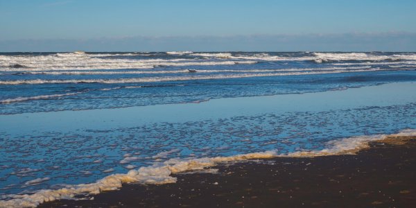 foam and waves form the north sea at the beach of hoek van holland in the netherlands